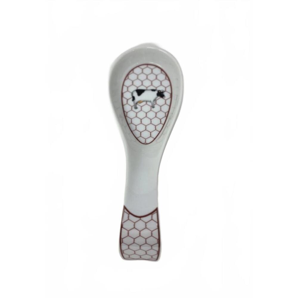 Vintage Takahashi Japan Ceramic Spoon Rest with Cow and Honeycomb Design